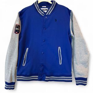 us polo assn 125th anniversary varsity jacket blue grey bomber medium